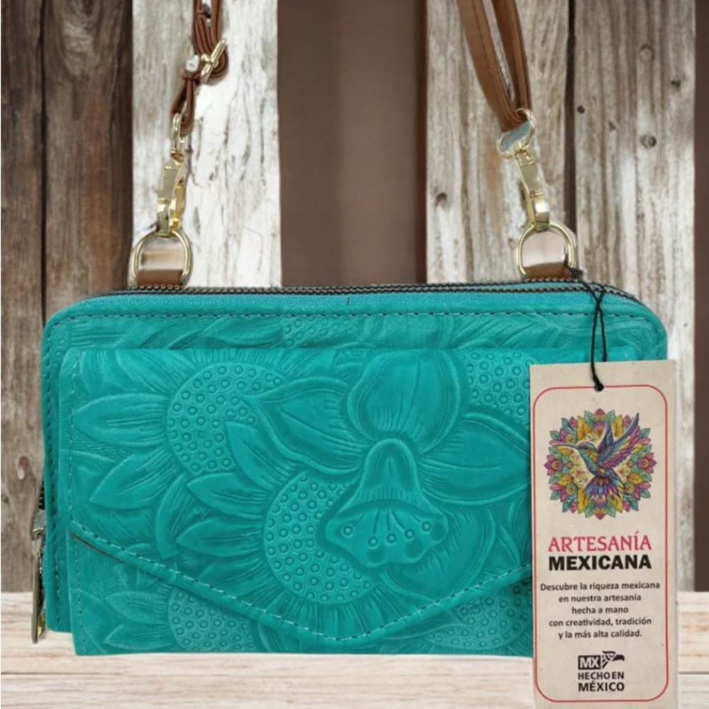 Teal Floral Embossed Bag